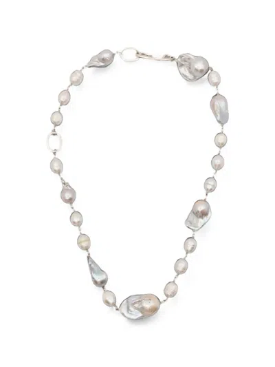 Jil Sander Grainy Baroque-pearl Necklace In Gray