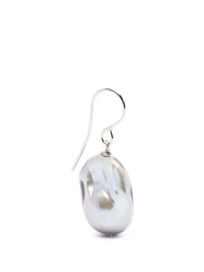 Jil Sander Grainy Pearl Earrings In Silver