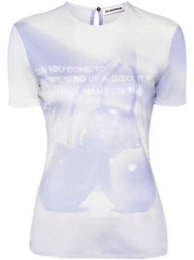 Jil Sander Logo Print Crew Neck Slim Fit Top In Blue