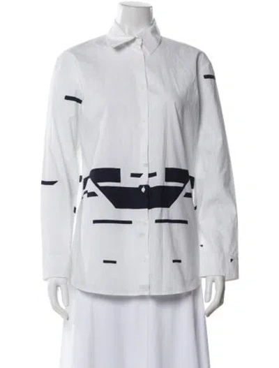 Pre-owned Jil Sander Graphic Print Long Sleeve Button-up Top In White