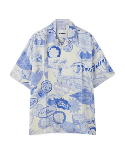 Jil Sander Men's Graphic Boxy-fit Camp Shirt In Blue Toile