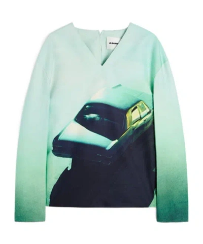 Jil Sander Graphic-print Top In Green Knight