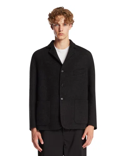 JIL SANDER GRAY DOUBLE WOOL CHEVRON JACKET