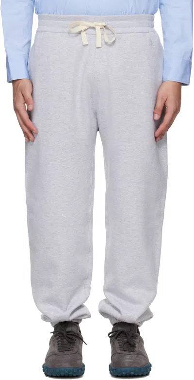 Jil Sander Gray Embroidered Logo Fleece Sweatpants In White