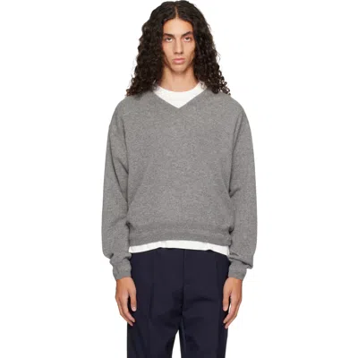 Jil Sander Gray Ls V-neck Sweater In Animal Print
