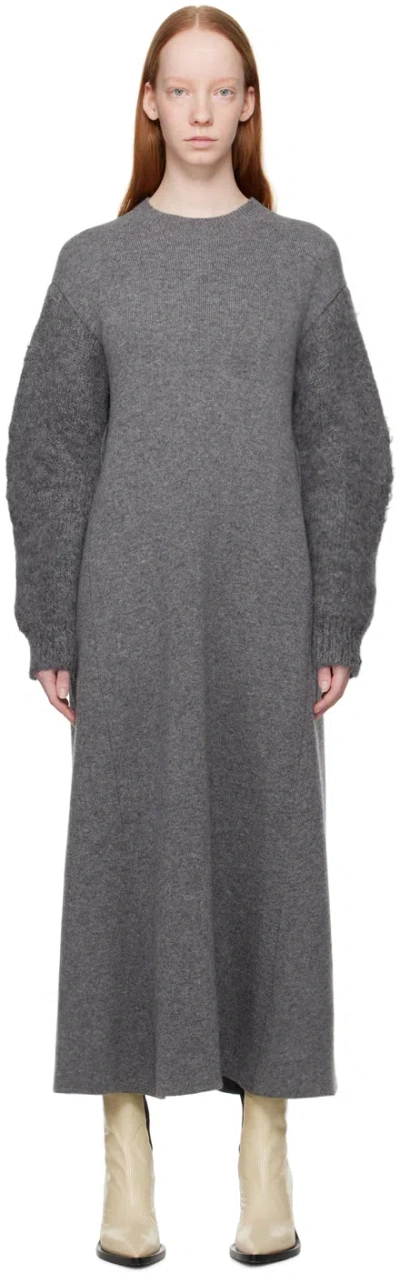 Jil Sander Gray Martingale Midi Dress In 038 Grey Melange