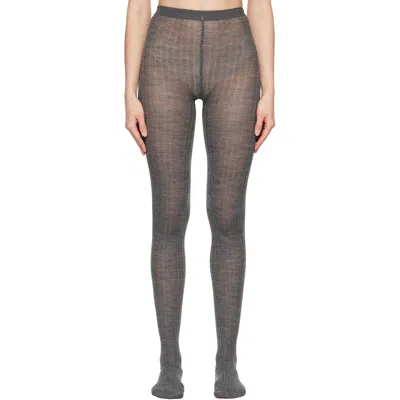Jil Sander Gray Ribbed Wool Tights