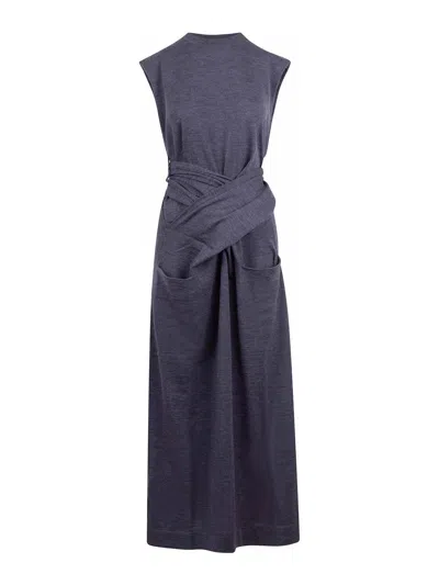 Jil Sander Gray Wool Dress With Cross Detail In Blue