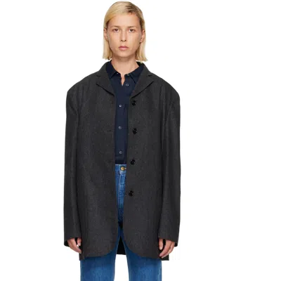 Jil Sander Gray Wool Flannel Blazer In 013 Storm Grey