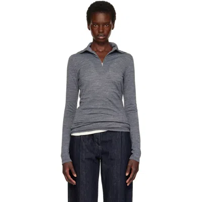 Jil Sander Gray Wool Half Zip Polo In 028 Celadon Green