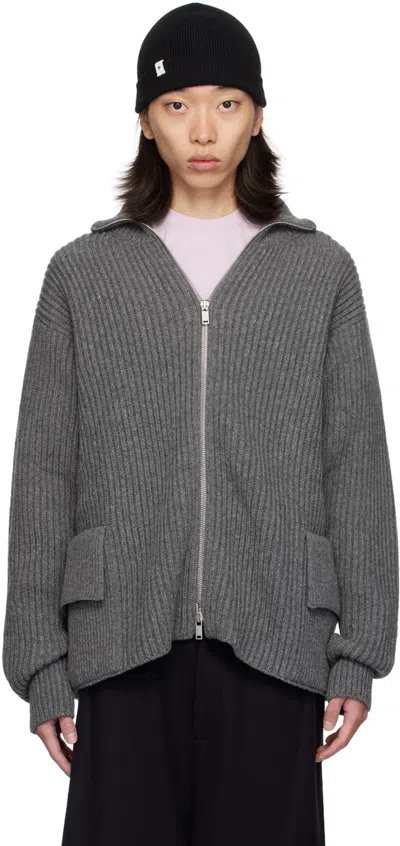 Jil Sander Gray Zip Sweater In 038 Silver Grey