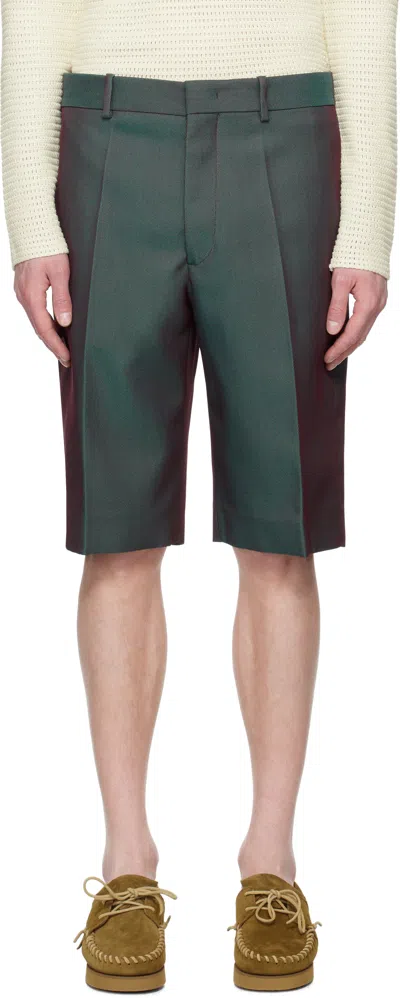 Jil Sander Green & Burgundy Virgin Wool Shorts In Purple