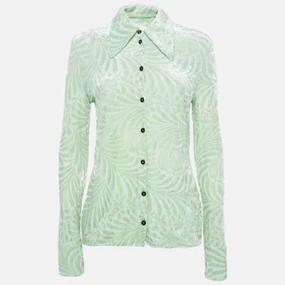 Pre-owned Jil Sander Green Embossed Velvet Shirt Xs