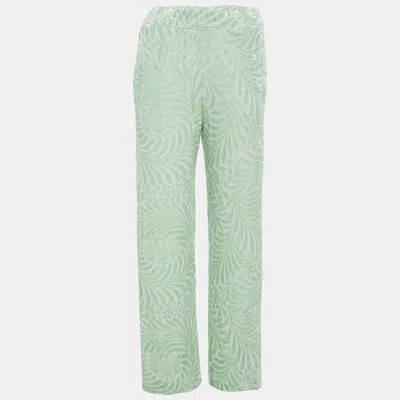 Pre-owned Jil Sander Green Embossed Velvet Wide Log Trousers Xs