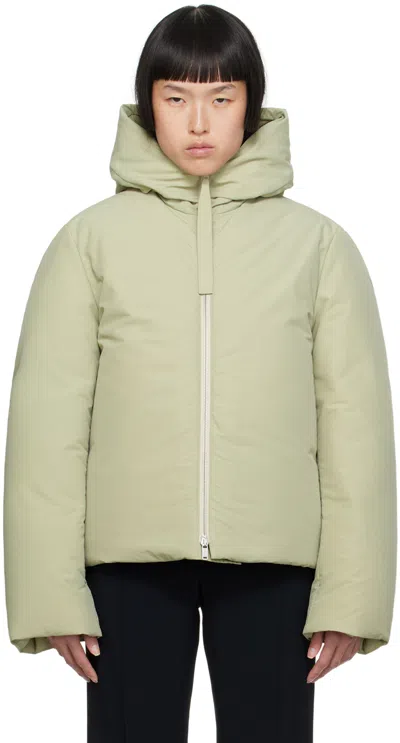 Jil Sander Green Hooded Down Jacket In 330 Storm