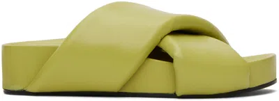 Jil Sander Green Padded Slides In 703 Flax