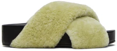 Jil Sander Green Shearling Slides In 310 Utility