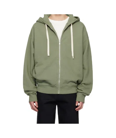 Jil Sander Green Zipped Embroidered Hoodie