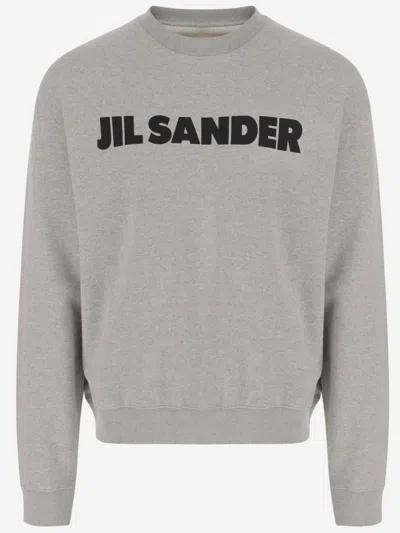 JIL SANDER GREY CREWNECK LOGO SWEATSHIRT