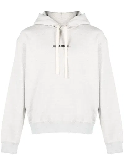 JIL SANDER GREY LOGO COTTON HOODIE