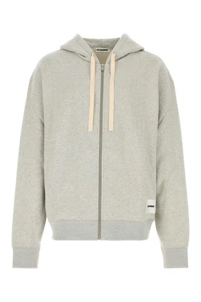 JIL SANDER GREY LOGO PATCH HOODIE