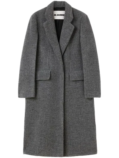 Jil Sander Grey Single-breasted Midi Coat In Black
