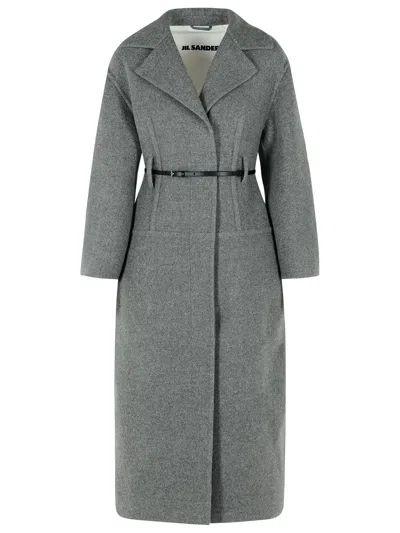 Jil Sander Grey Virgin Wool Coat Women In Gray