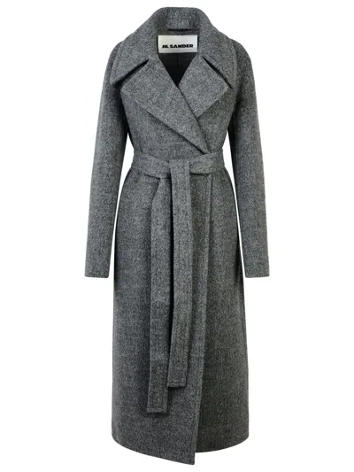 Jil Sander Grey Wool Blend Coat
