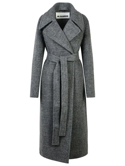 JIL SANDER JIL SANDER GREY WOOL BLEND COAT WOMEN