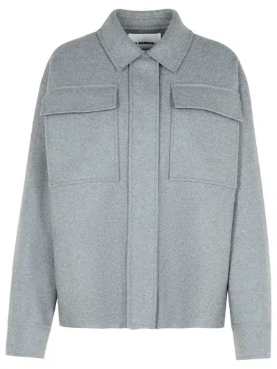 JIL SANDER GREY WOOL BLEND SHIRT