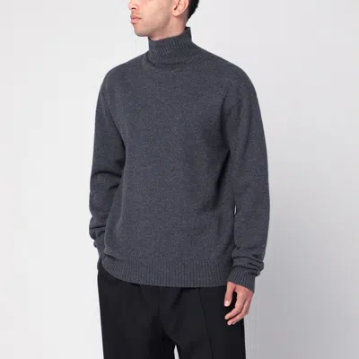 Jil Sander Grey Wool Turtleneck Sweater Men In Blue