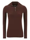 Jil Sander Half-zip T-shirt High Collar In Brown