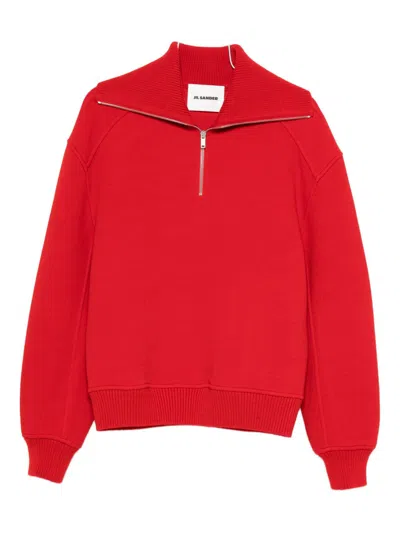 Jil Sander Half-zip Sweater In Red