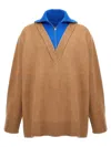 Jil Sander Zipper Detail Long Sleeve Knit Sweater In Brown