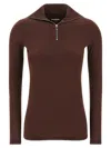 Jil Sander Half-zip T-shirt High Collar In Brown