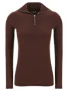 Jil Sander Half-zip T-shirt High Collar In Brown