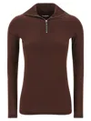 Jil Sander Half-zip T-shirt High Collar In Brown