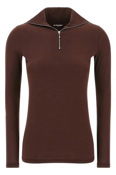 Jil Sander Half-zip T-shirt In Burgundy