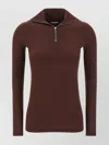 Jil Sander Half-zip T-shirt High Collar In Brown