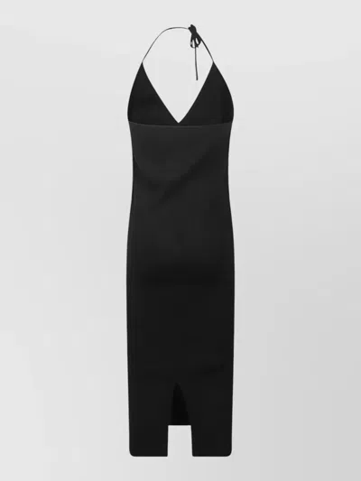 Jil Sander Halter Neck Midi Dress Ribbed Back Tie In Black