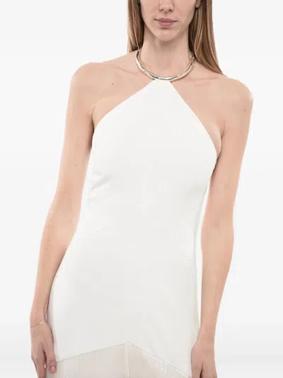 Jil Sander Neckholder-kleid Mit Fransen In White