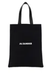 Jil Sander Logo Print Cotton-linen Blend Tote Bag In Black