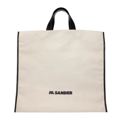 Jil Sander Handbags Border Book Female Fabric Beige And Black In White