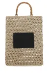 Jil Sander Canvas Tote Bag With Structured Bamboo Handle In Brown
