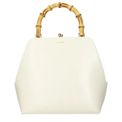 Jil Sander Handbags Goji Woman Beige Leather And Egg Shell In Metallic