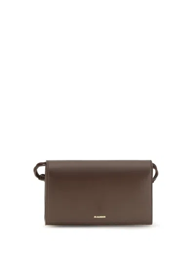 Jil Sander Hand-knotted Shoulder Strap Wallet In Brown