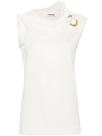 Jil Sander Draped Knitted Coconut Virgin Wool Tank Top In White