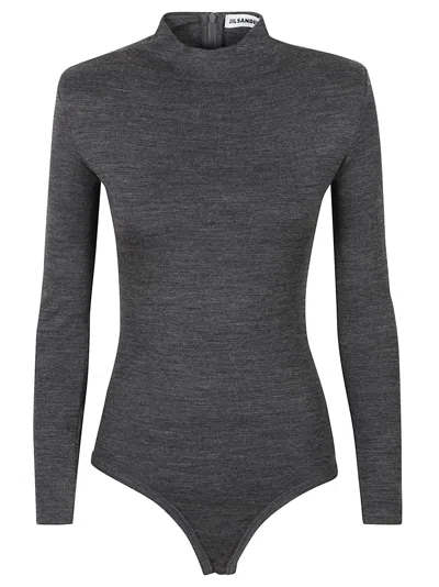 Jil Sander Heathered Body High-neck Bodysuit In Gray