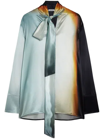 Jil Sander Hemd Mit Abstraktem Muster In Blau