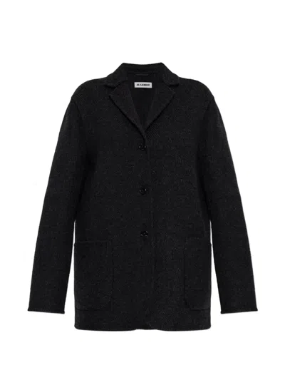 Jil Sander Herringbone Wool Blazer In Black
